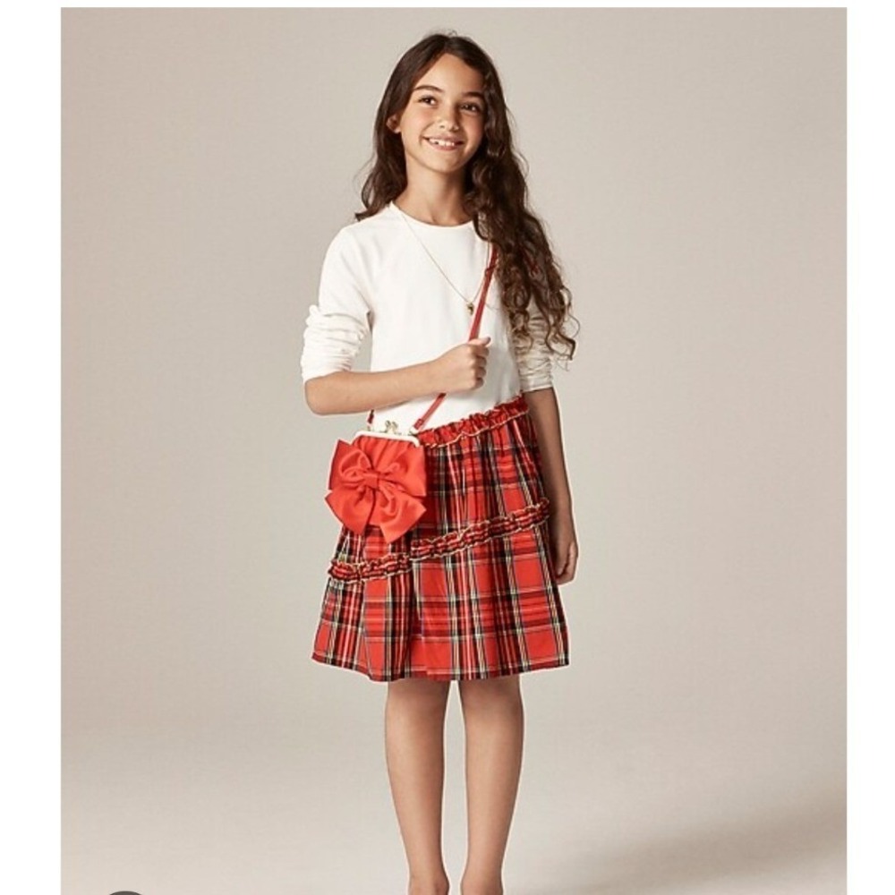 Crewcuts Girls Red Plaid Tiered Ruffle Dress Ivory ‎ Holiday Size 6  NEW $70
